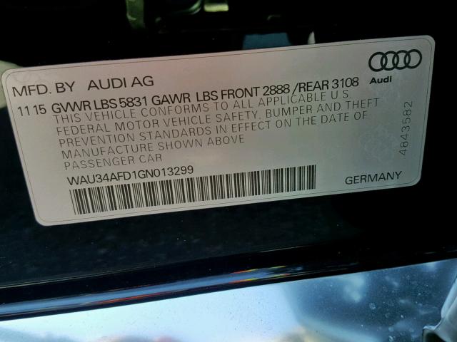 WAU34AFD1GN013299 - 2016 AUDI A8 L QUATT BLACK photo 10