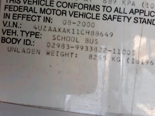 4UZAAXAK11CH88649 - 2001 FREIGHTLINER CHASSIS FS 黄色 照片 10