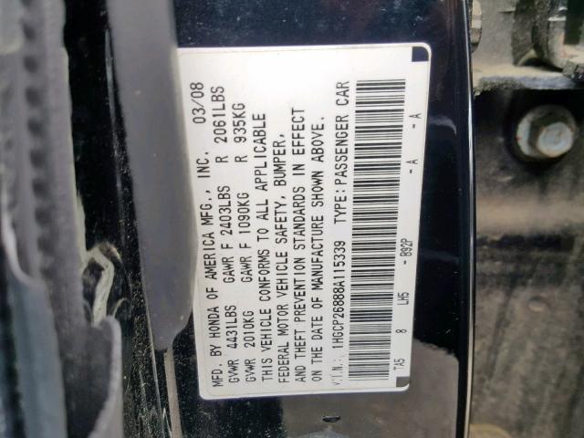 1HGCP26888A115339 - 2008 HONDA ACCORD EXL BLACK photo 10