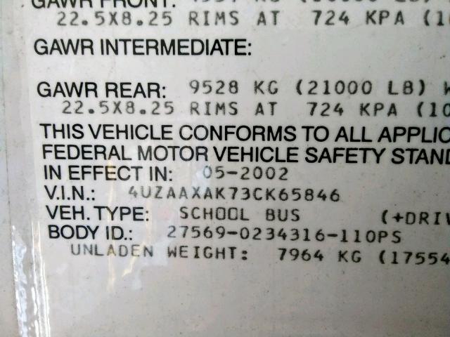 4UZAAXAK73CK65846 - 2003 FREIGHTLINER CHASSIS FS 黄色 照片 10