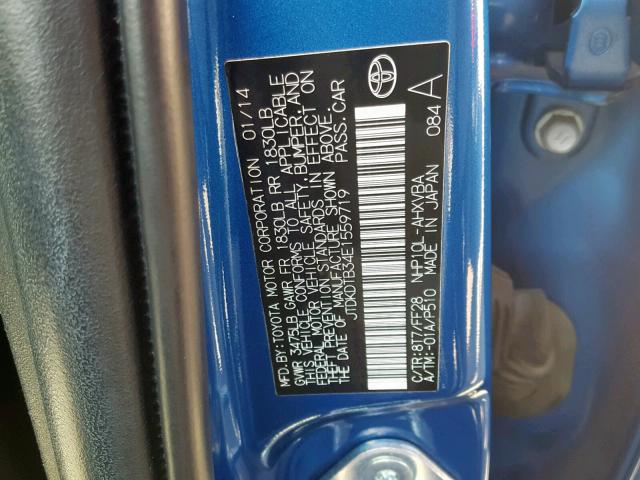 JTDKDTB34E1559719 - 2014 TOYOTA PRIUS C BLUE photo 10