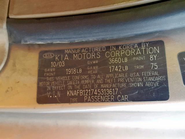 KNAFB121745313617 - 2004 KIA SPECTRA BA TAN photo 10