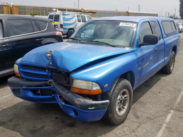 1B7GL22N6YS789796 - 2000 DODGE DAKOTA BLUE photo 2