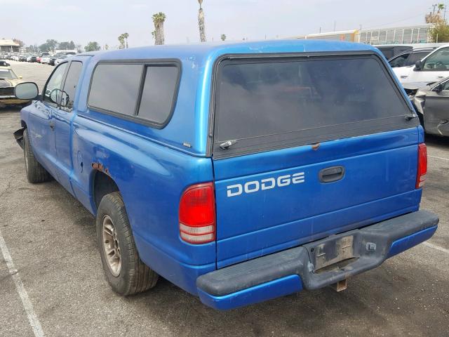 1B7GL22N6YS789796 - 2000 DODGE DAKOTA BLUE photo 3