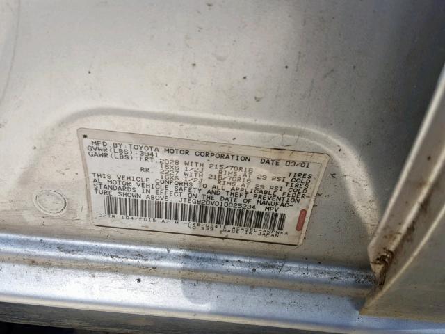 JTEGH20V010025234 - 2001 TOYOTA RAV4 SILVER photo 10