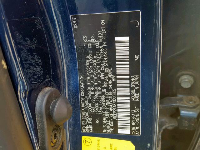 JTEEP21A870220805 - 2007 TOYOTA HIGHLANDER BLUE photo 10