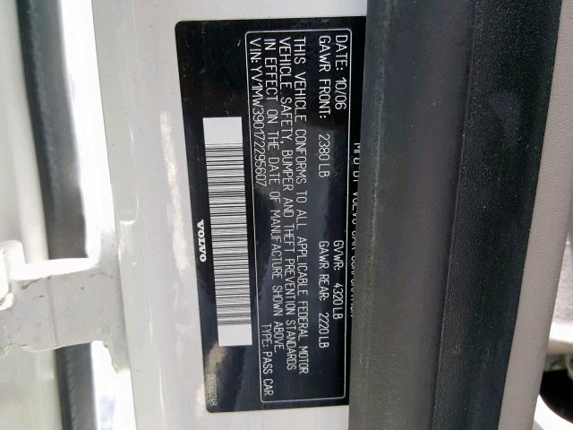 YV1MW390172295607 - 2007 VOLVO V50 2.4I WHITE photo 10