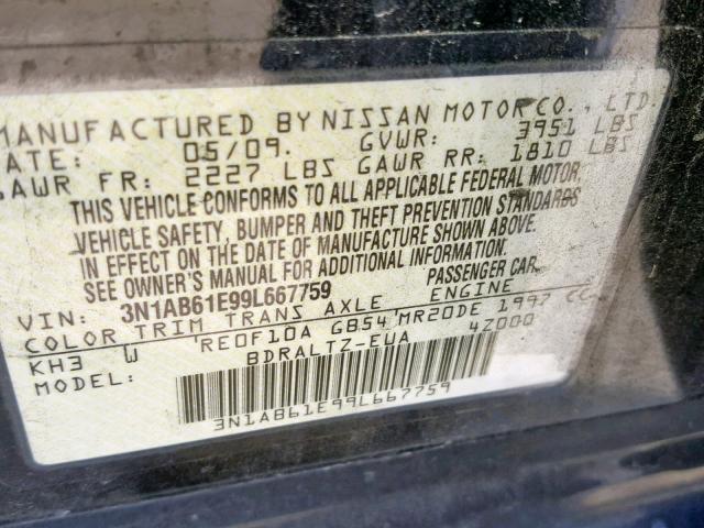 3N1AB61E99L667759 - 2009 NISSAN SENTRA 2.0 BLACK photo 10