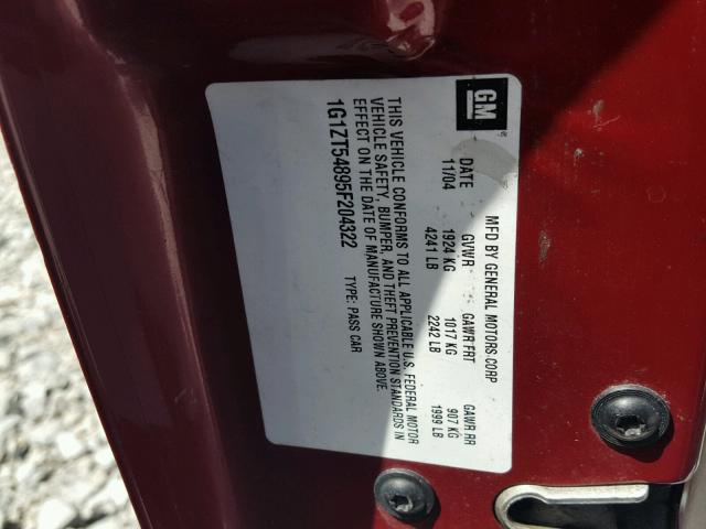 1G1ZT54895F204322 - 2005 CHEVROLET MALIBU LS RED photo 10