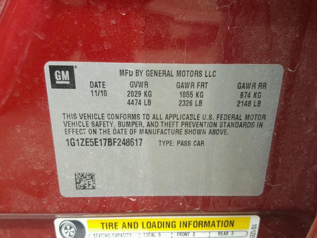 1G1ZE5E17BF248617 - 2011 CHEVROLET MALIBU LTZ BURGUNDY photo 10