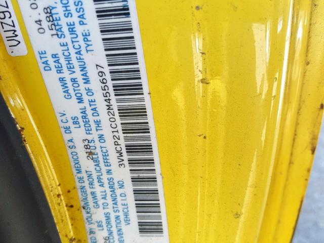 3VWCP21C02M455697 - 2002 VOLKSWAGEN NEW BEETLE Դեղին լուսանկար 10