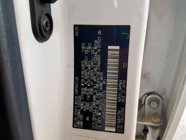 JTLKT324X50219576 - 2005 TOYOTA SCION XB 白色 照片 10