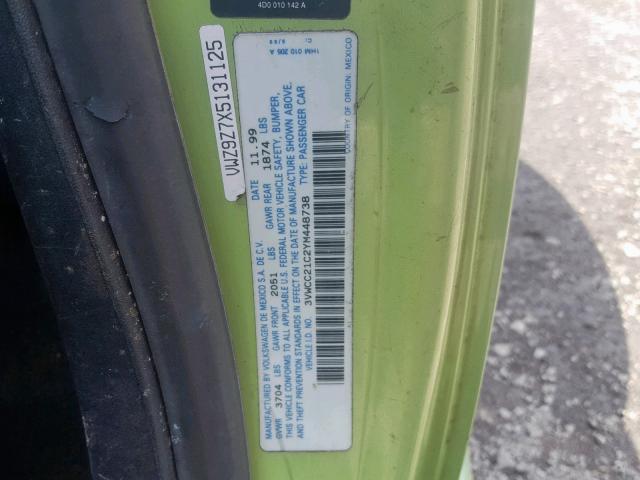 3VWCC21C2YM448738 - 2000 VOLKSWAGEN NEW BEETLE მწვანე ფოტო 10