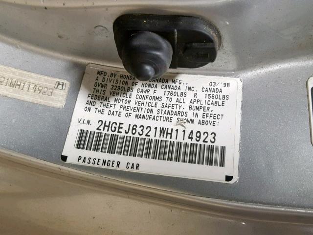 2HGEJ6321WH114923 - 1998 HONDA CIVIC CX SILVER photo 10