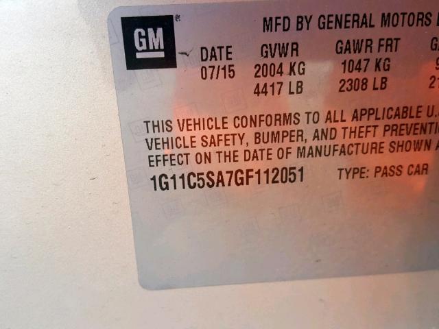 1G11C5SA7GF112051 - 2016 CHEVROLET MALIBU LIM 银色 照片 10