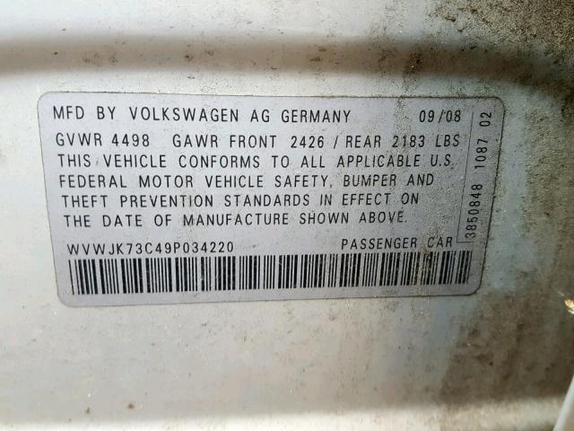 WVWJK73C49P034220 - 2009 VOLKSWAGEN PASSAT TUR SILVER photo 10