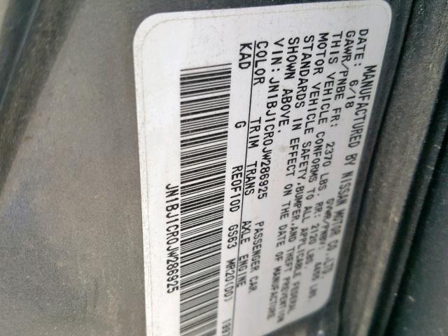 JN1BJ1CR0JW286925 - 2018 NISSAN ROGUE SPOR GRAY photo 10