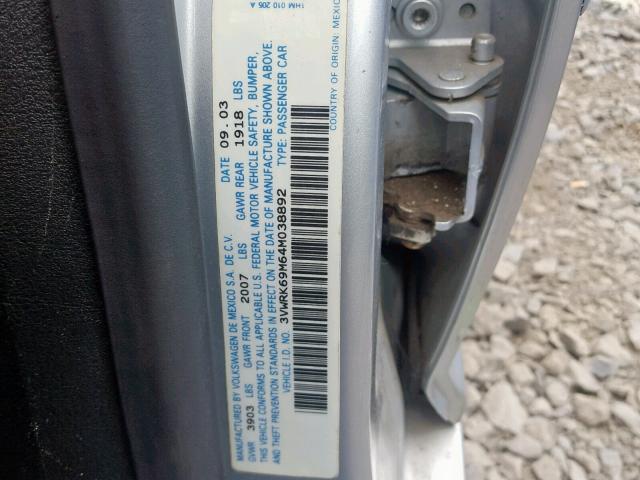 3VWRK69M64M038892 - 2004 VOLKSWAGEN JETTA GL GRAY photo 10