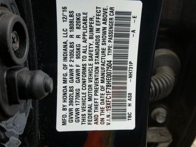19XFC1F78HE007504 - 2017 HONDA CIVIC EXL 黑色 照片 10