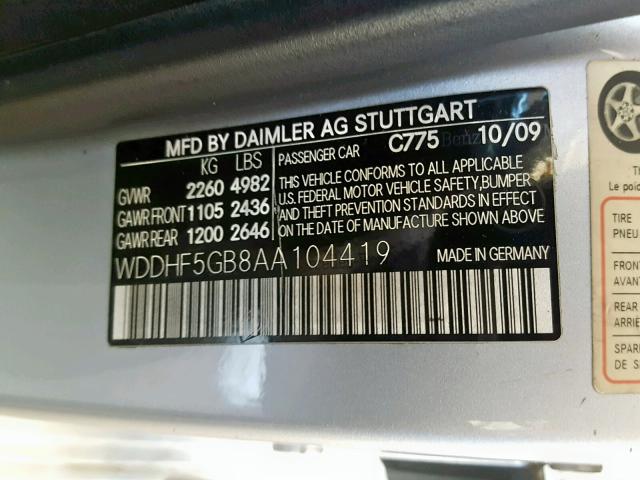 WDDHF5GB8AA104419 - 2010 MERCEDES-BENZ E 350 SILVER photo 10