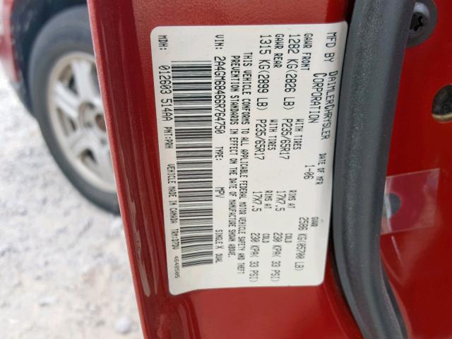 2A4GM68466R764750 - 2006 CHRYSLER PACIFICA T RED photo 10