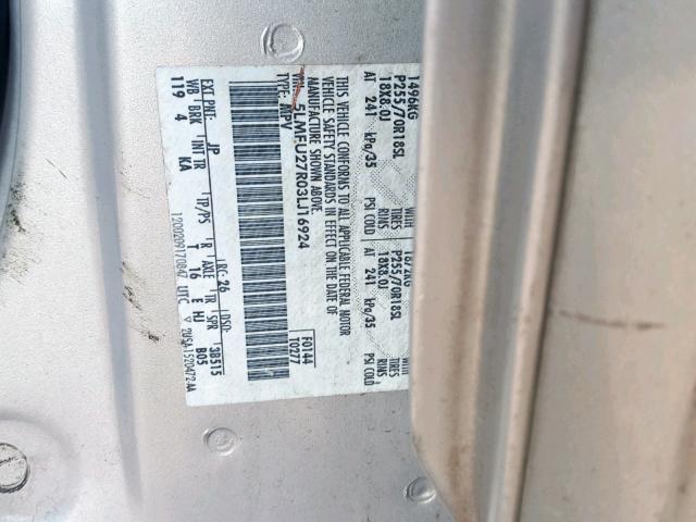 5LMFU27R03LJ16924 - 2003 LINCOLN NAVIGATOR ვერცხლისფერი ფოტო 10