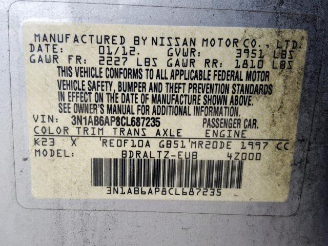 3N1AB6AP8CL687235 - 2012 NISSAN SENTRA 2.0 SILVER photo 10