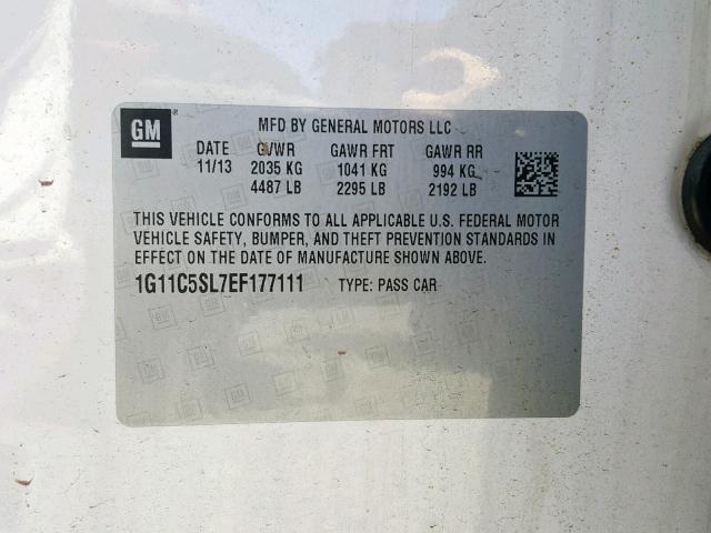1G11C5SL7EF177111 - 2014 CHEVROLET MALIBU 1LT WHITE photo 10