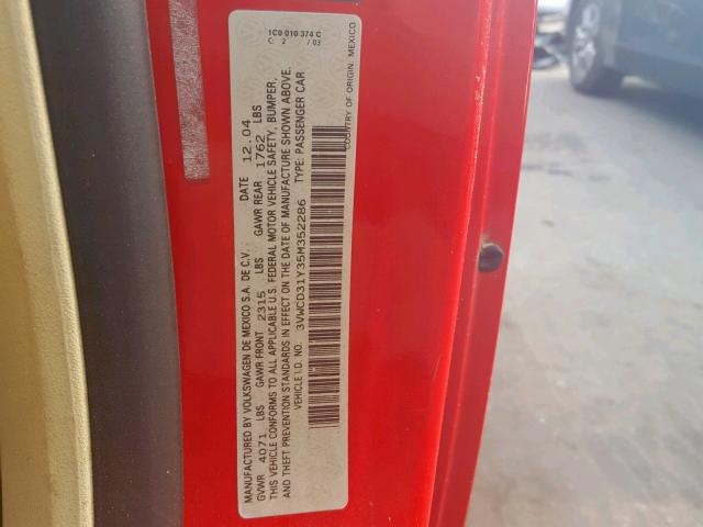 3VWCD31Y35M352286 - 2005 VOLKSWAGEN NEW BEETLE წითელი ფოტო 10