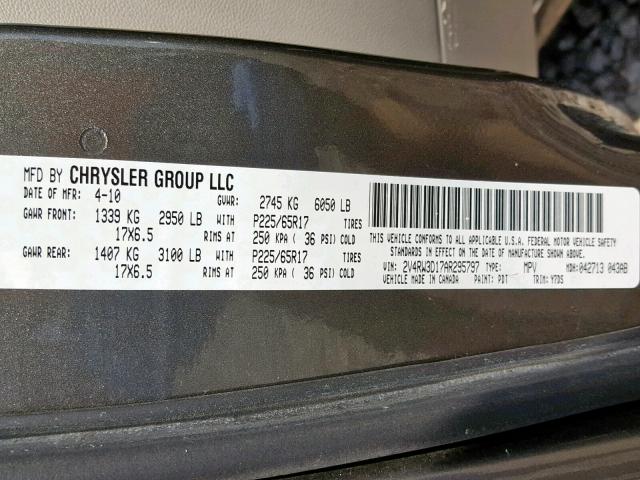 2V4RW3D17AR295797 - 2010 VOLKSWAGEN ROUTAN SE GRAY photo 10