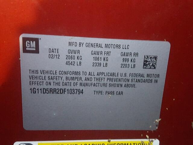 1G11D5RR2DF103794 - 2013 CHEVROLET MALIBU 1LT RED photo 10