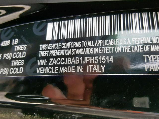 ZACCJBAB1JPH51514 - 2018 JEEP RENEGADE S 黑色 照片 10