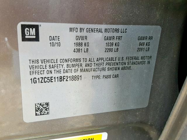 1G1ZC5E11BF218891 - 2011 CHEVROLET MALIBU 1LT 灰色 照片 10