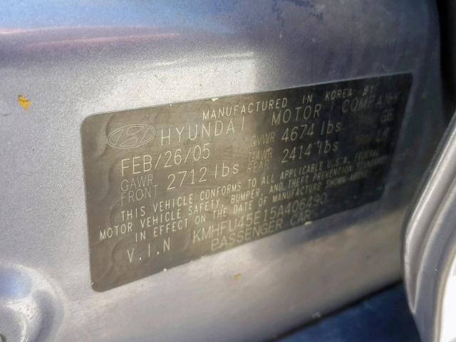 KMHFU45E15A406490 - 2005 HYUNDAI XG 350 GRAY photo 10