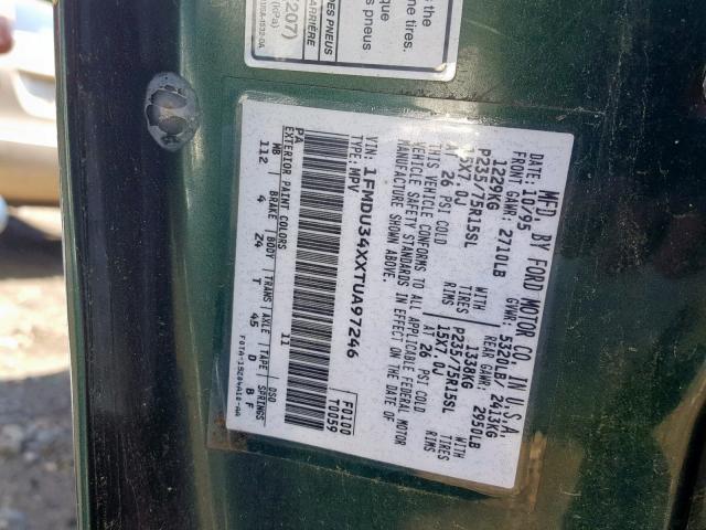 1FMDU34XXTUA97246 - 1996 FORD EXPLORER GREEN photo 10