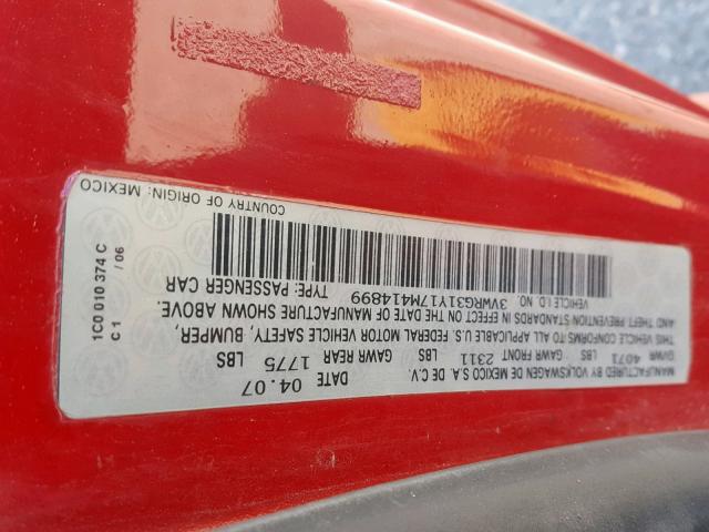 3VWRG31Y17M414899 - 2007 VOLKSWAGEN NEW BEETLE RED photo 10