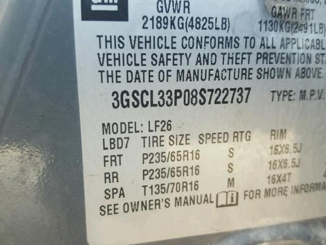 3GSCL33P08S722737 - 2008 SATURN VUE XE GRAY photo 10