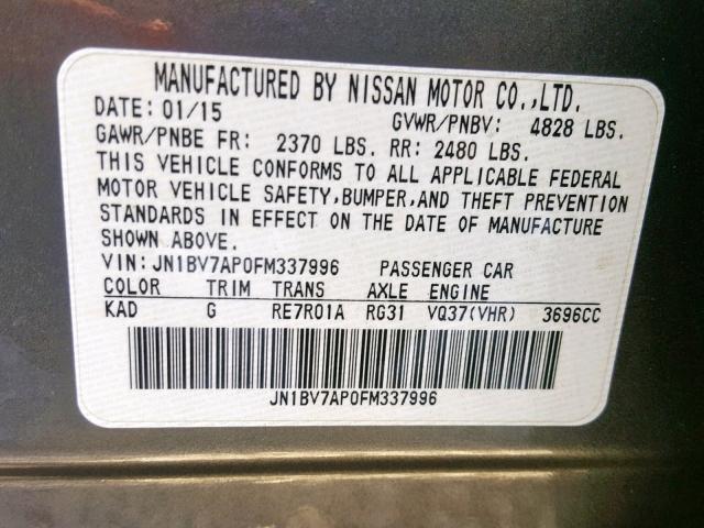 JN1BV7AP0FM337996 - 2015 INFINITI Q50 BASE GRAY photo 10