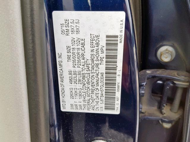 5J8TB4H57GL003048 - 2016 ACURA RDX TECHNO BLUE photo 10