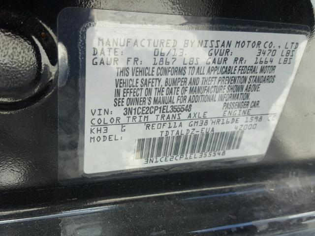 3N1CE2CP1EL355548 - 2014 NISSAN VERSA NOTE BLACK photo 10