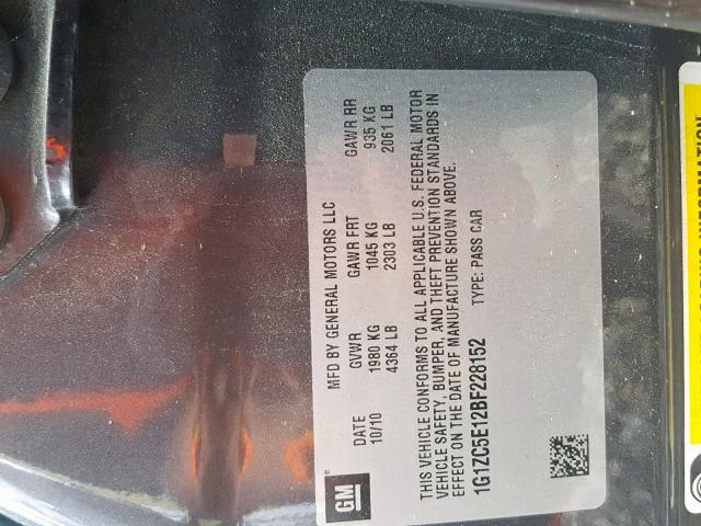 1G1ZC5E12BF228152 - 2011 CHEVROLET MALIBU 1LT GRAY photo 10