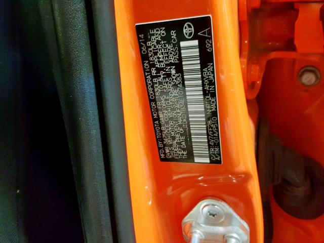 JTDKDTB34E1074383 - 2014 TOYOTA PRIUS C ORANGE photo 10