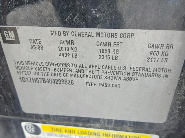 1G1ZH57B484293628 - 2008 CHEVROLET MALIBU 1LT BLACK photo 10