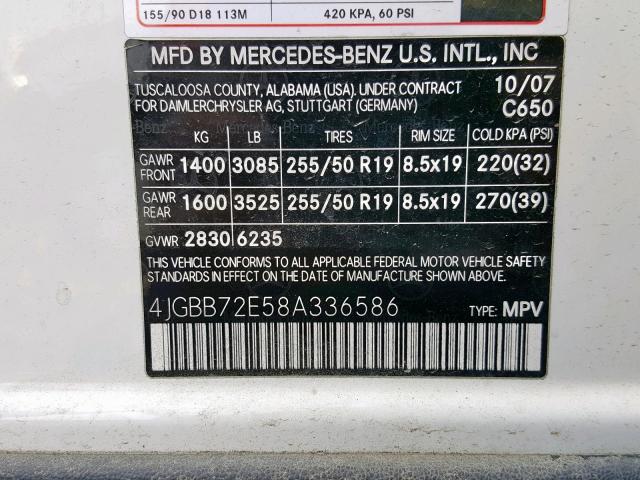 4JGBB72E58A336586 - 2008 MERCEDES-BENZ ML 550 WHITE photo 10