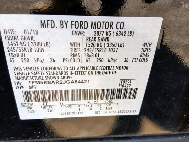 1FM5K8AR2JGA84421 - 2018 FORD EXPLORER P BLACK photo 10