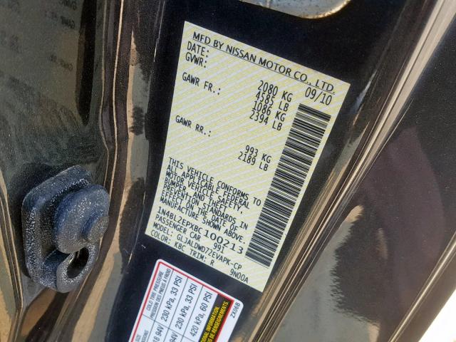 1N4BL2EPXBC100213 - 2011 NISSAN ALTIMA SR CHARCOAL photo 10