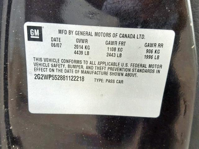 2G2WP552881122218 - 2008 PONTIAC GRAND PRIX BLACK photo 10