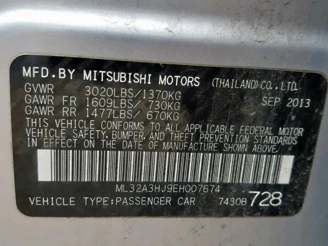 ML32A3HJ9EH007674 - 2014 MITSUBISHI MIRAGE DE SILVER photo 10