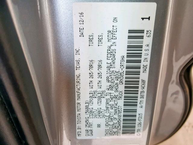 5TFSZ5AN5HX070537 - 2017 TOYOTA TACOMA ACC SILVER photo 10