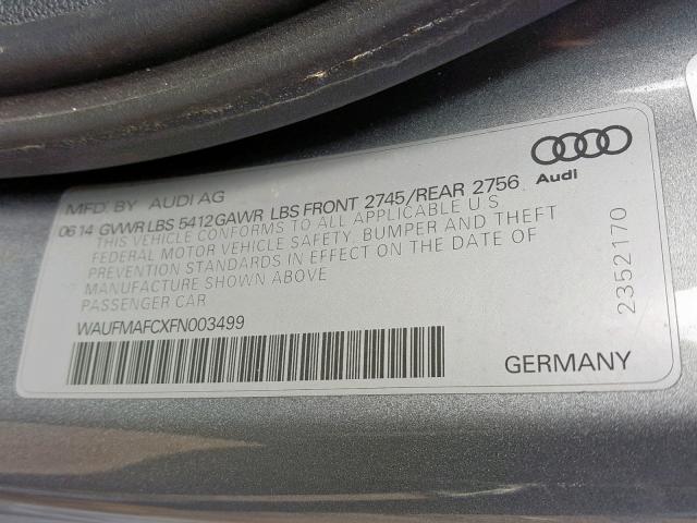 WAUFMAFCXFN003499 - 2015 AUDI A6 PREMIUM GRAY photo 10